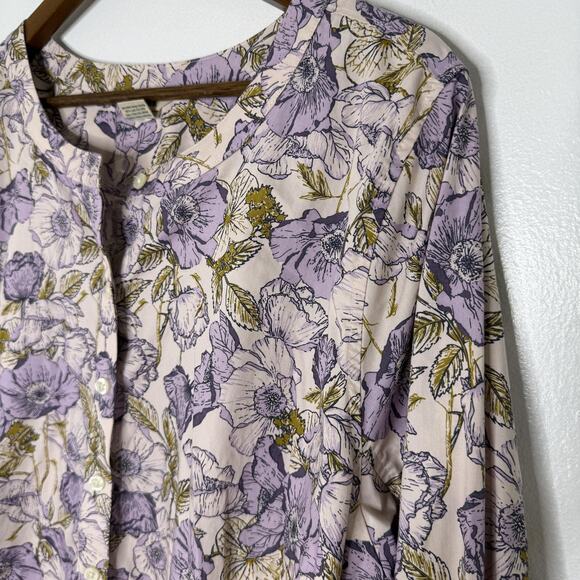 Duluth Trading Co Shirt Womens 2XL Purple Floral Button Front Top Pockets Cotton - Picture 2 of 7